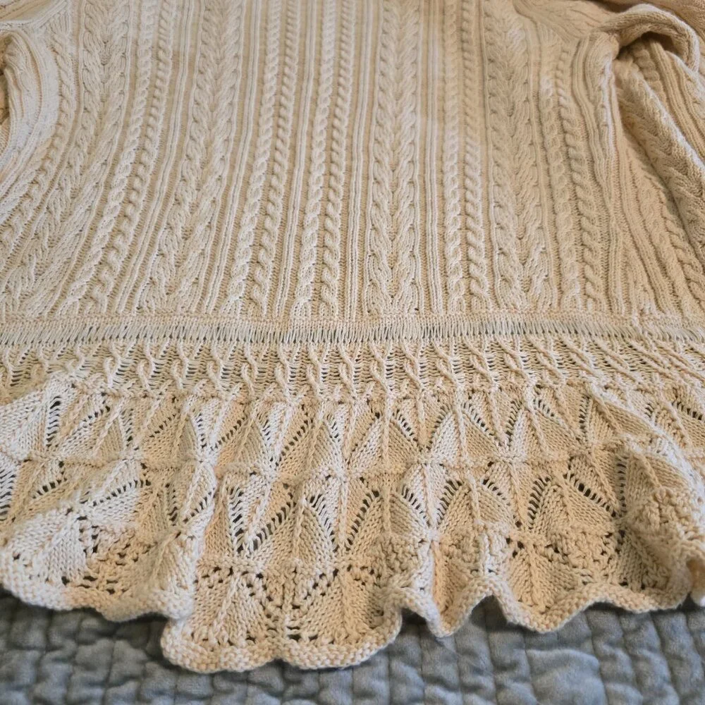 Lauren Jeans Company Ralph Lauren Creme Cotton Romantic Lace Knit Sweater Medium